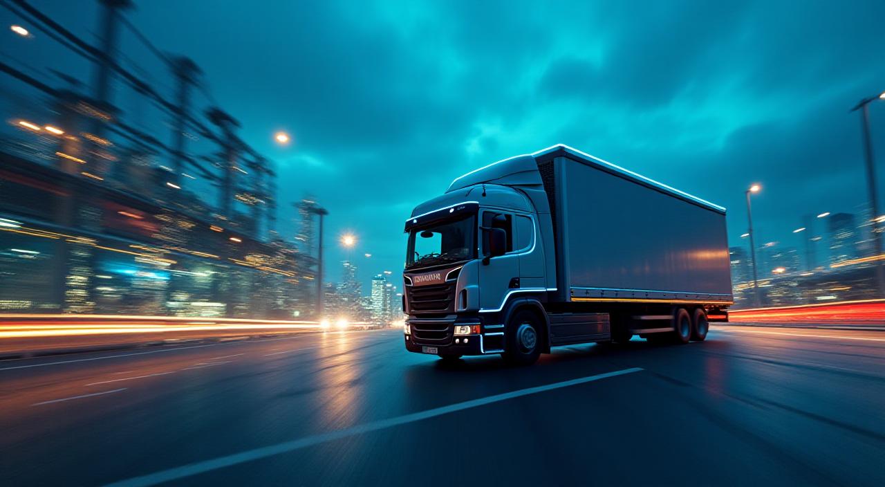 Modern logistics hub with freight trucks and high-tech planning