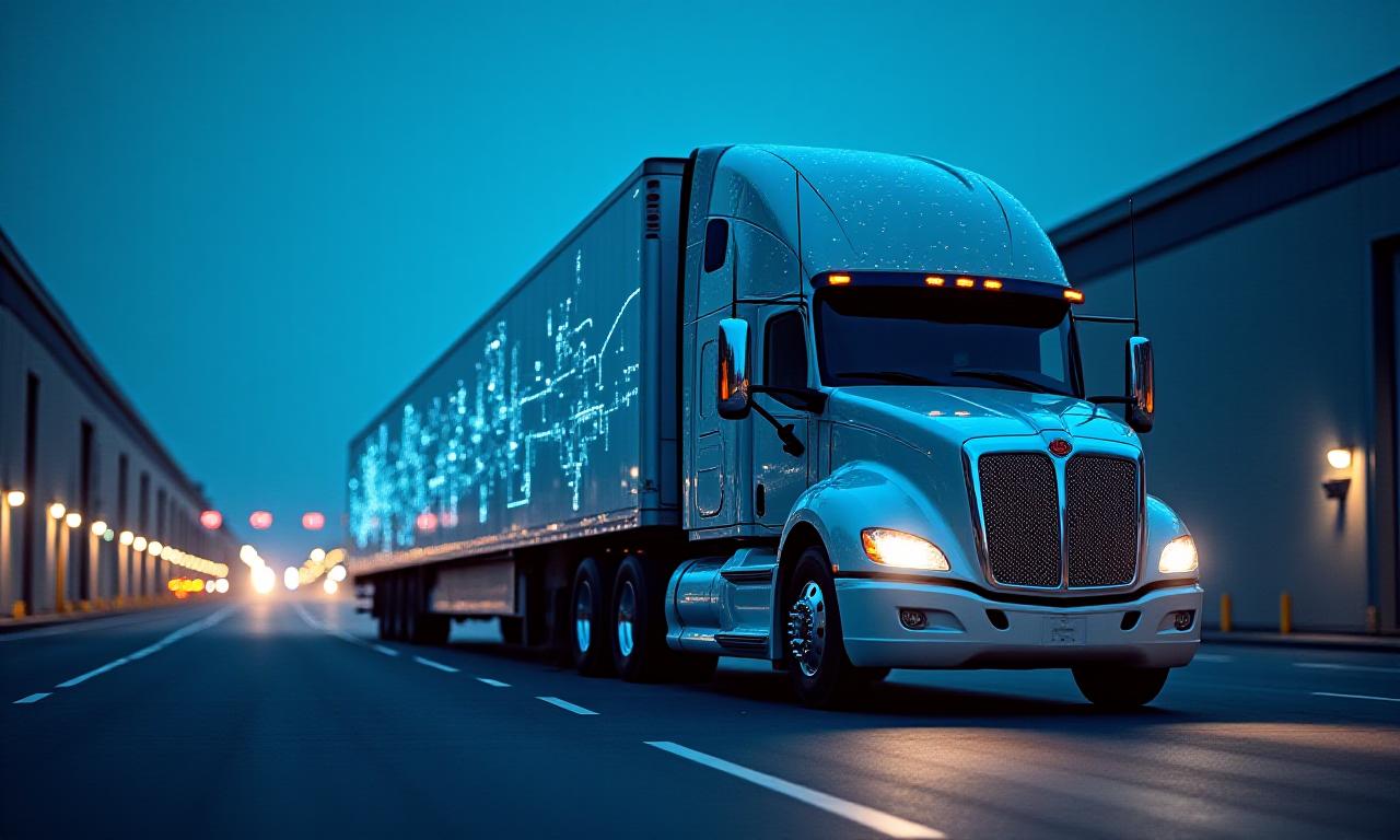 Logistics network map overlay on a truck silhouette